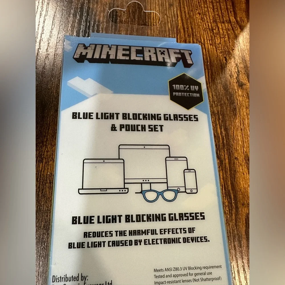 Minecraft Blue Light Blocking Glasses and Pouch Set NWT 3+ years